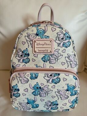 Loungefly Disney Parks Stitch & Angel Mini Backpack - Pink, Blue & Lavender